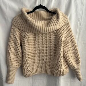 Express Cream Off Shoulder Chunky Knit Sweater XS